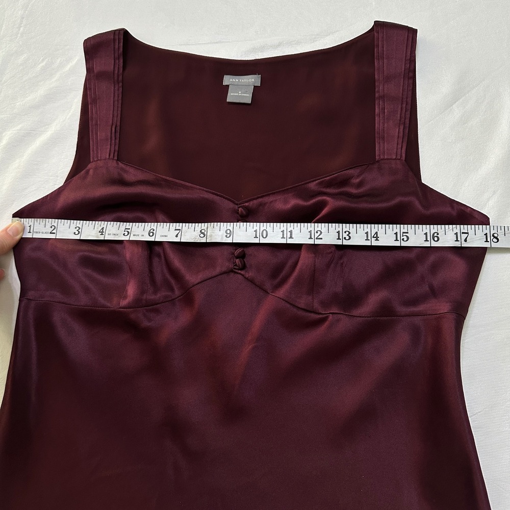 Ann Taylor Camisole Top Womens 6 Burgundy Satin Poetcore Dark Romantic Coquette - Picture 5 of 13